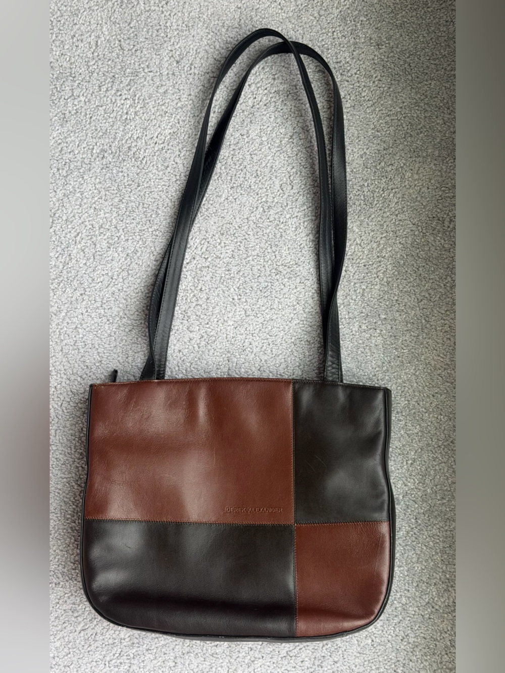 Two-Tone Leather Shoulder Bag - Black & Brown